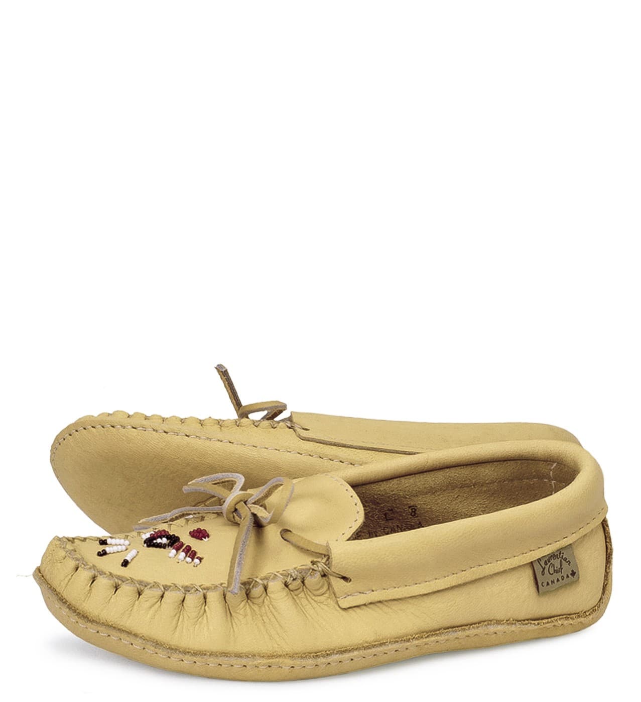 Mocassins, Perlé, Semelle Double Ski Fait de Cuir Durable