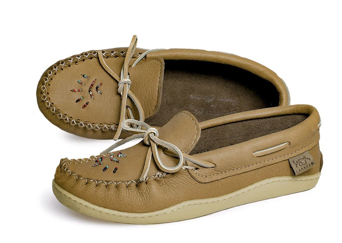 Mocassins, Collet 8 Trous, Perlé, Semelle caoutchouc Naturelle