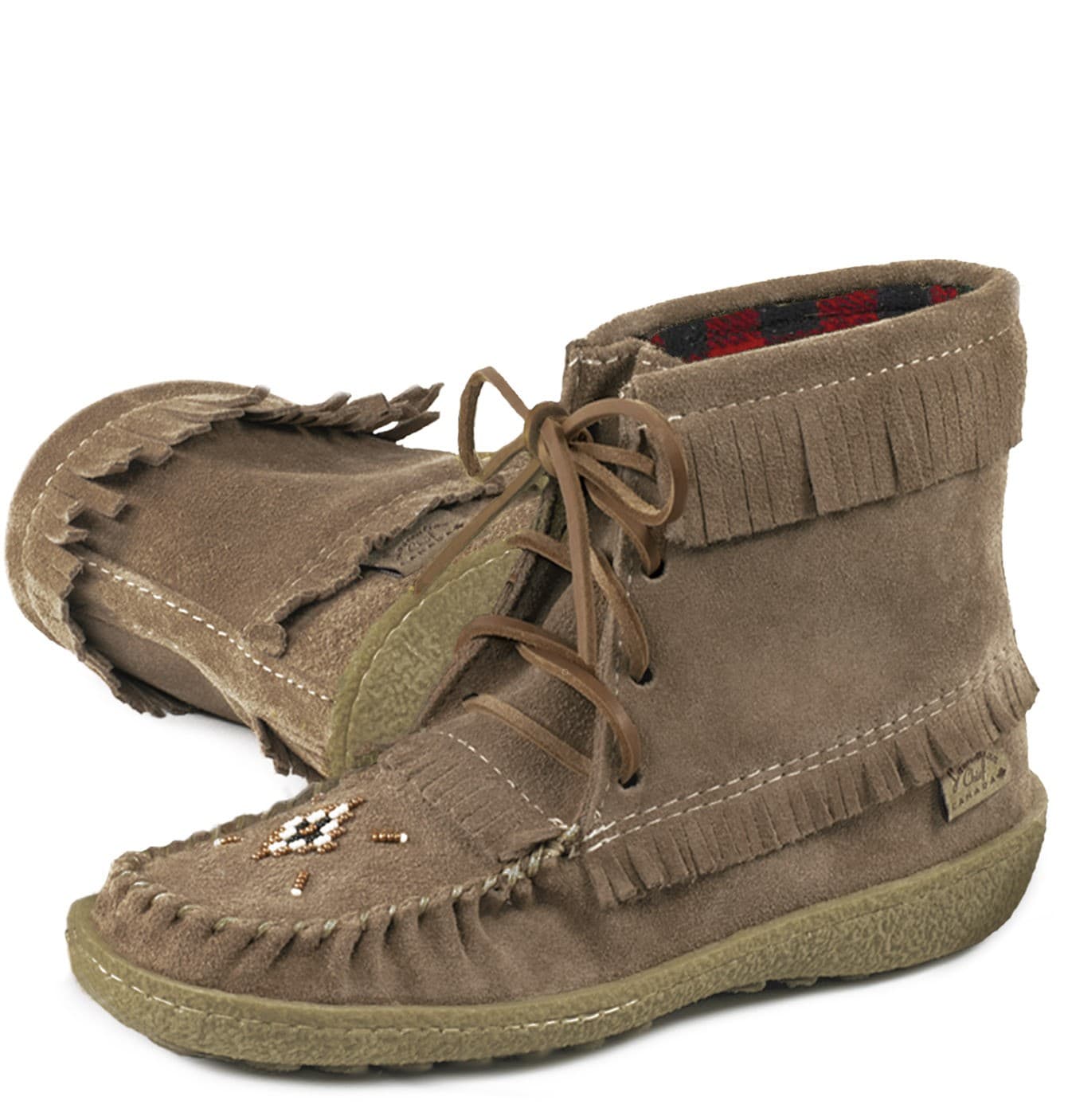 Apache Dble Frange Dbl laine rouge & noir, Perlé Semelle Italia Maron sole